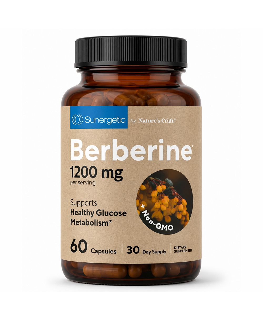 Капсулы Sunergetic Berberine HCl 600 мг, 1200 мг на порцию, вегетарианские, без глютена, 120 штук