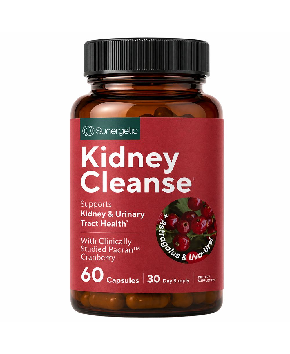 Добавка Sunergetic Kidney Cleanse с Pacran Cranberry, Astragalus и травяной смесью для поддержки почек и мочевыводящих путей, 60 капсул