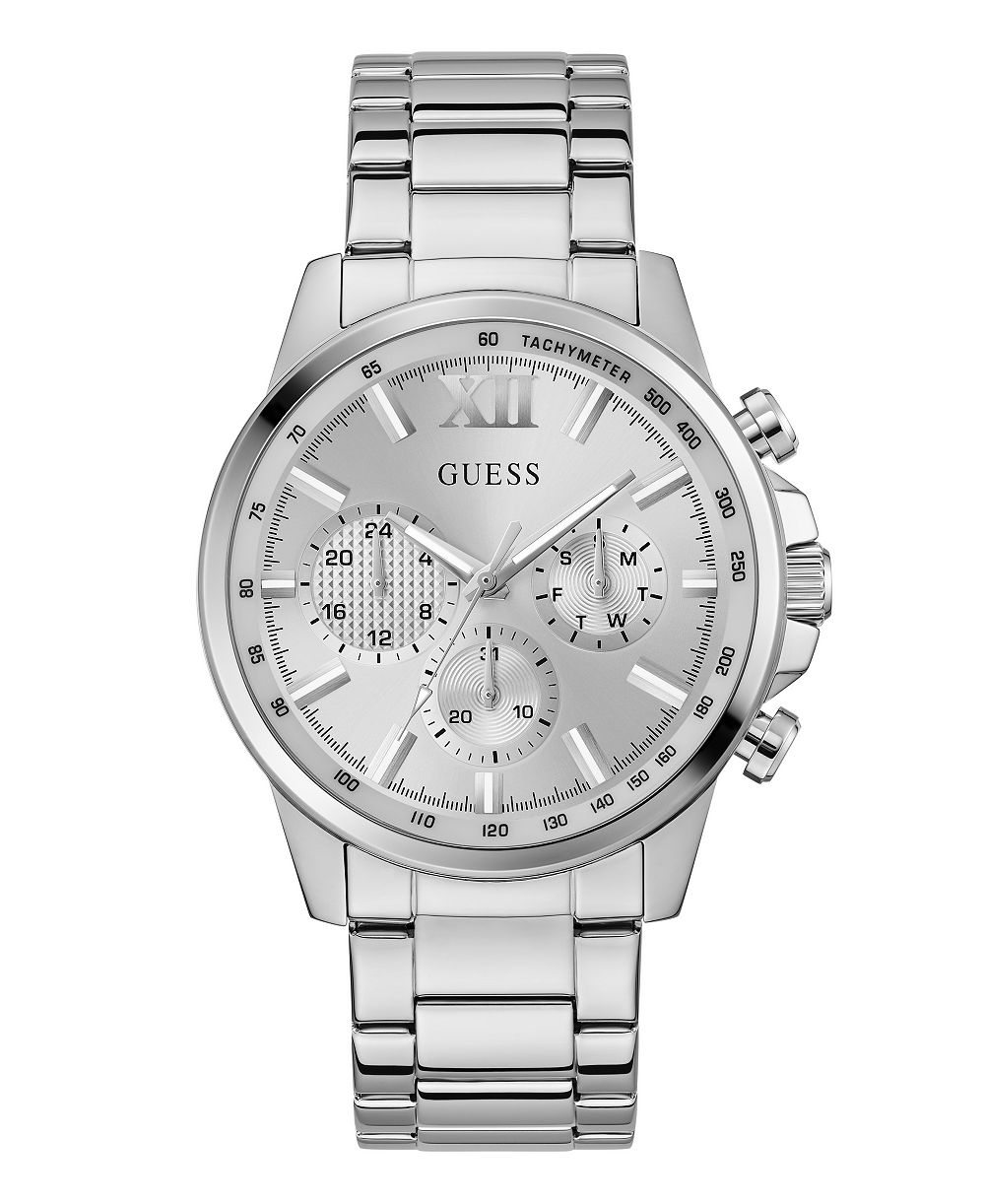 Мужские кварцевые часы GUESS из нержавеющей стали серебристого цвета 44mm