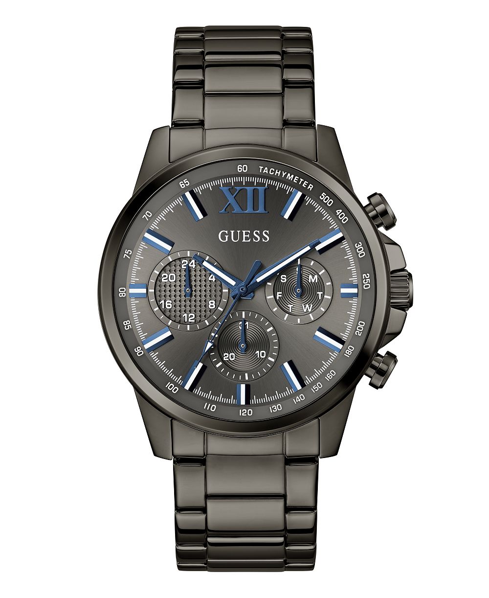 GUESS Men's Quartz Gunmetal Stainless Steel Watch 44mm