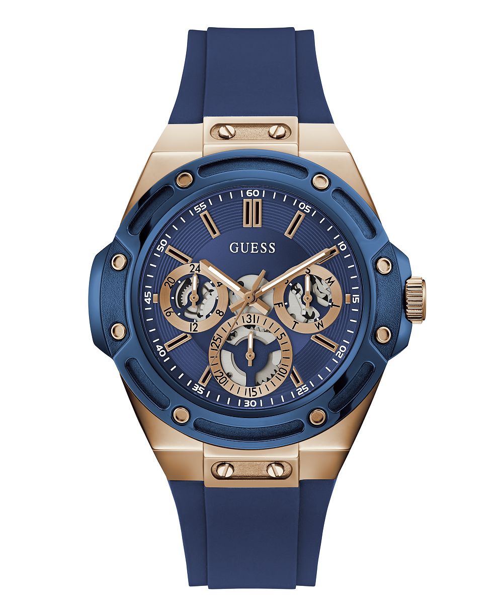 GUESS Men's Quartz Blue Silicone Strap Watch 44mm