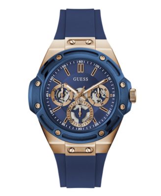 Мужские кварцевые часы GUESS с синим силиконовым ремешком, 44 мм