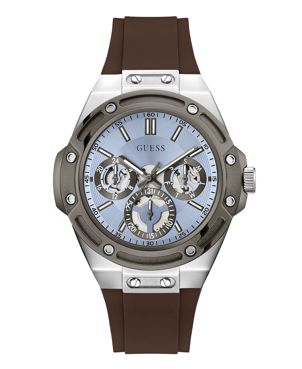 Часы GUESS Men's Quartz Brown Silicone Strap Watch 44mm