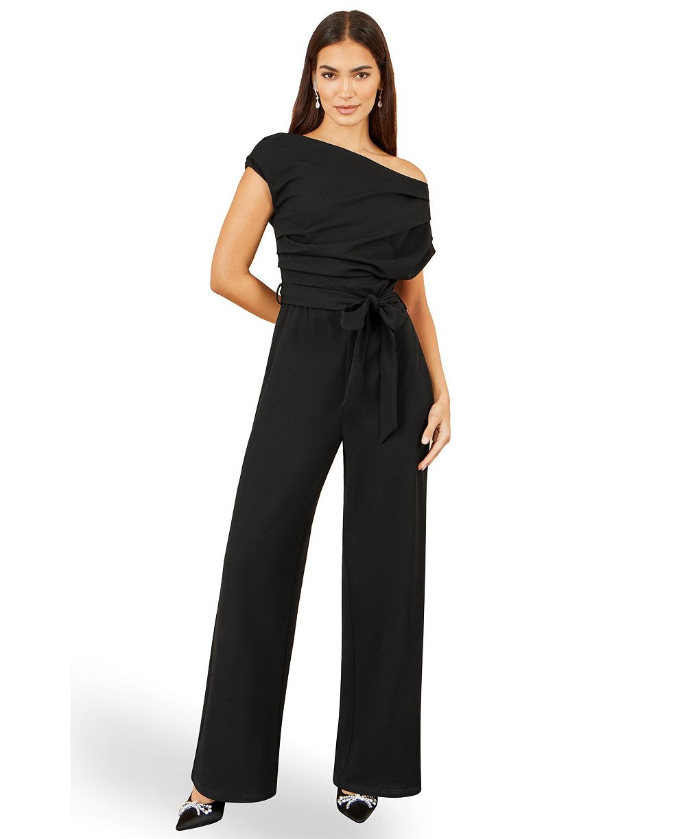 Yumi Women's Asymmetric Ruched Wide-Leg Jumpsuit