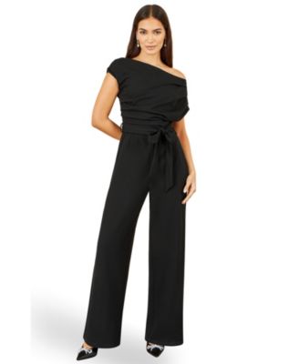 Yumi Women's Asymmetric Ruched Wide-Leg Jumpsuit