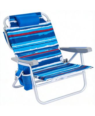 AOFAR Low Beach Chair Lay Flat Reclining Cooler Cup Holder Folding Heavy Duty