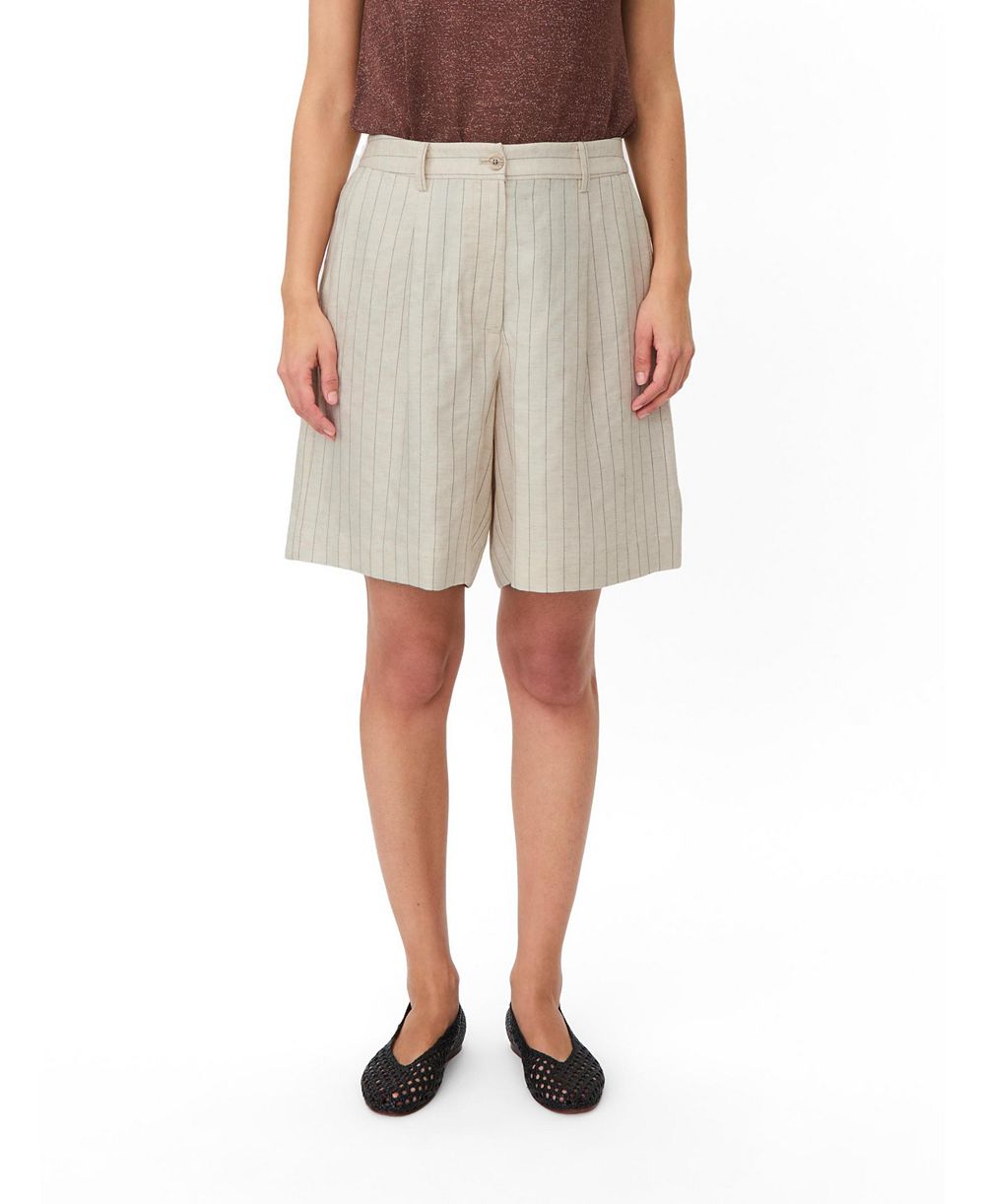 Masai Copenhagen Women's Mapauletta Pinstripe Linen-Blend Pleated Shorts, 26" Inseam