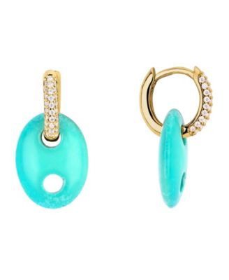 Серьги-кольца Huggie с золотым напылением, Howlite Turquoise Lapis и Cubic Zirconia