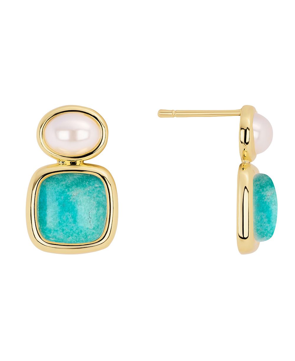Macy's серьги Gold-Plated Lapis Imitation Pearl Stud Drop