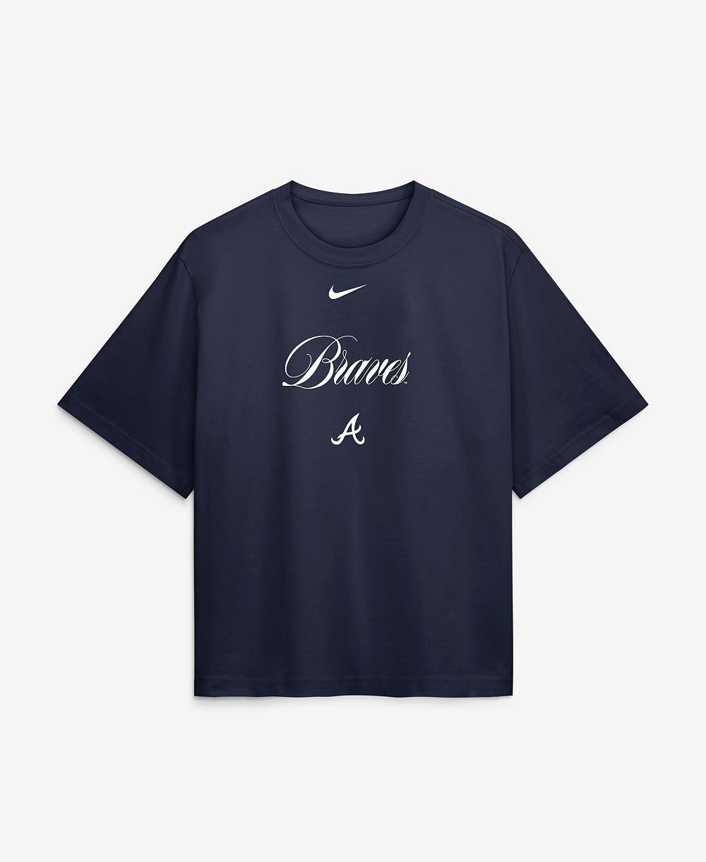 Nike Women's Navy Atlanta Braves 4x Champions Ring Boxy T-Shirt