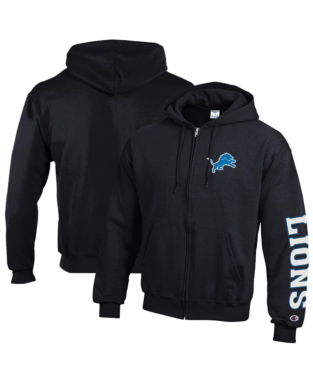 Мужское худи Champion Black Detroit Lions Powerblend Fleece Full-Zip