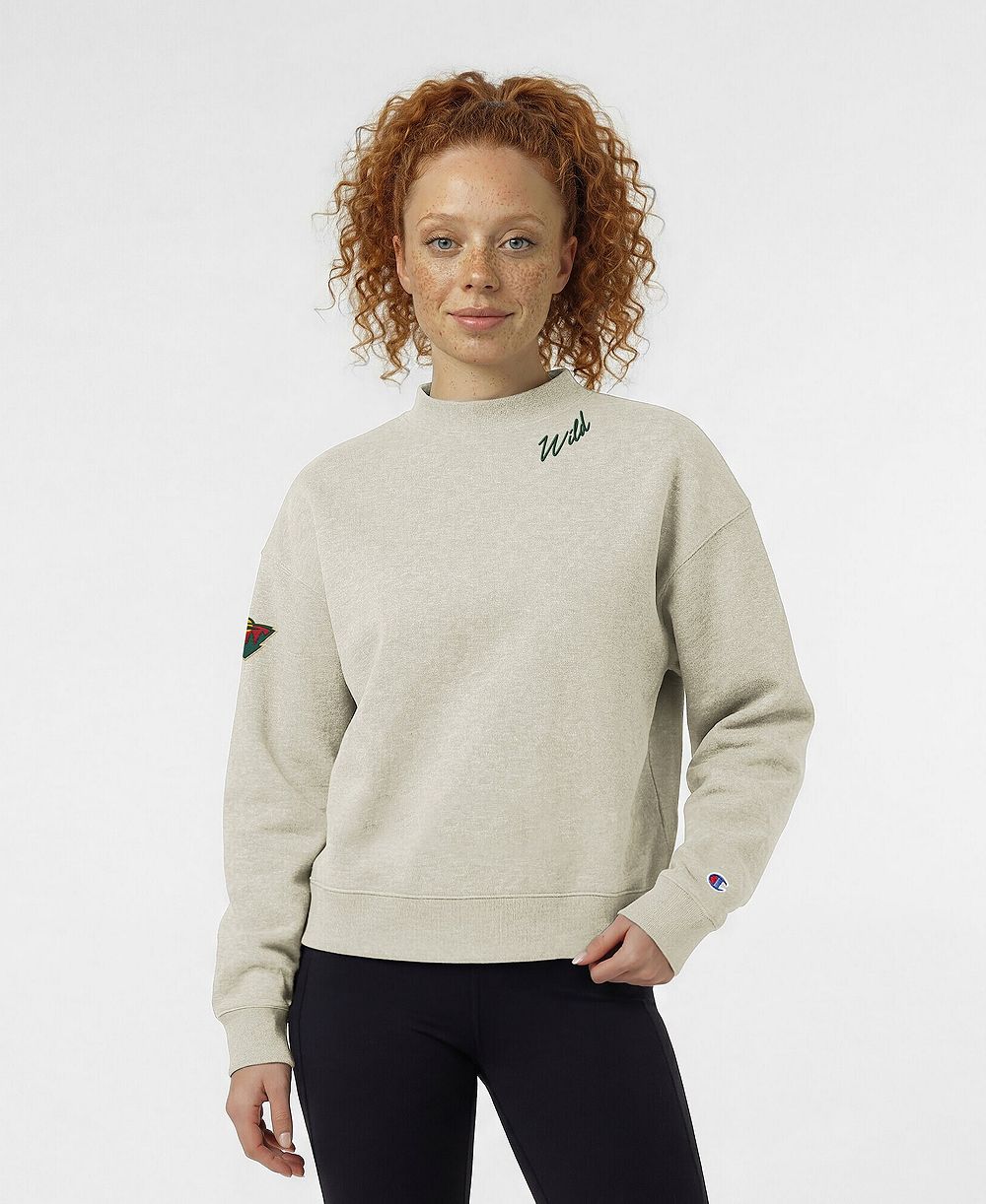 Женский свитшот Champion Oatmeal Minnesota Wild Collar Script Triumph Fleece Crewneck