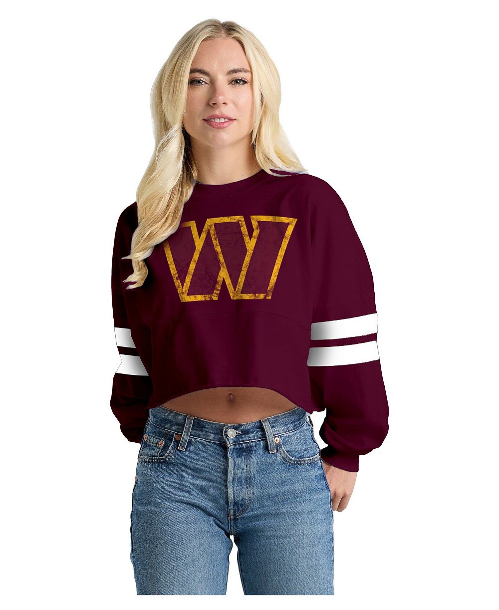 Spirit Jersey Женская укороченная футболка с длинным рукавом Washington Commanders Oversized Cropped Stripe