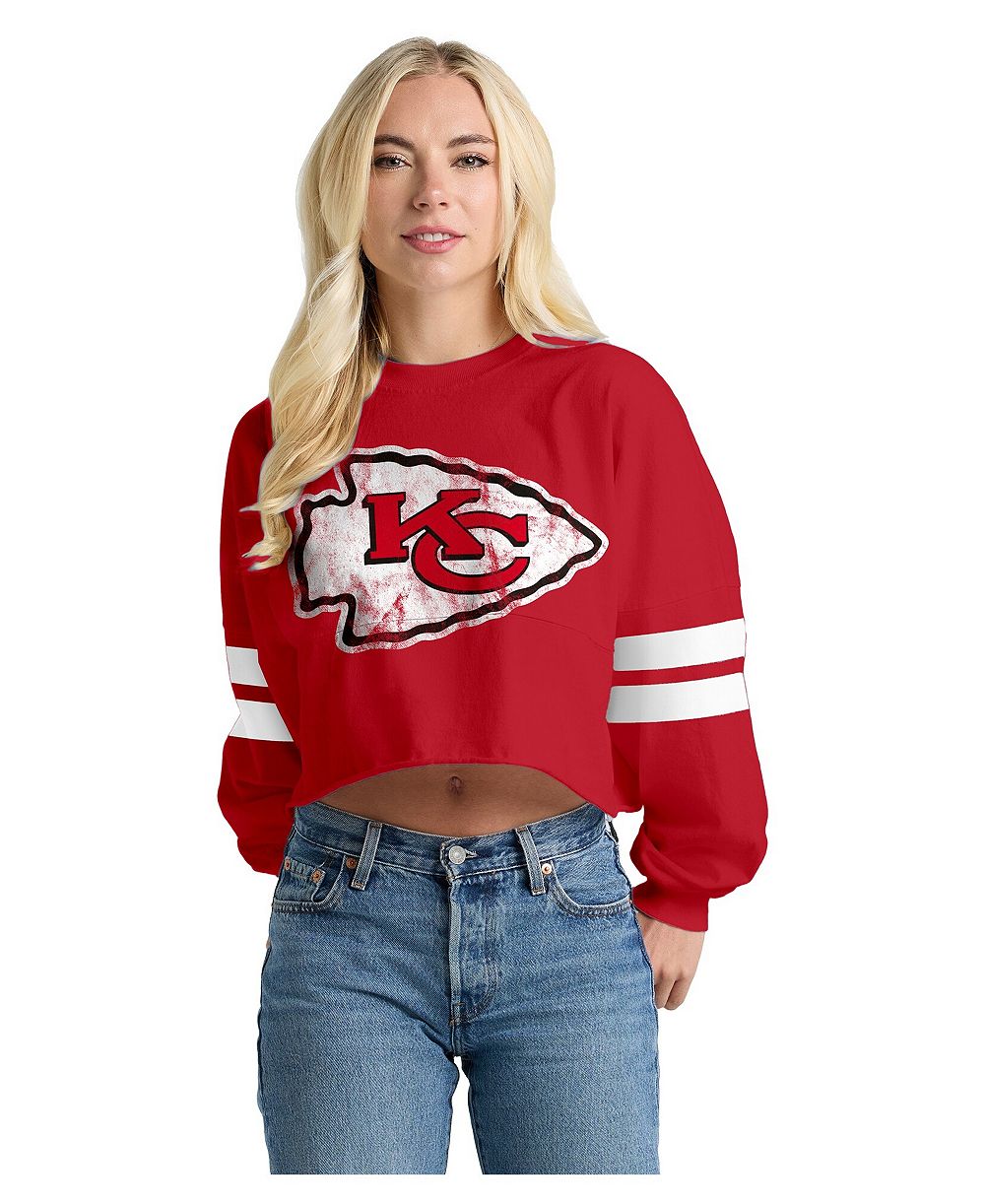 Женская футболка Spirit Jersey Kansas City Chiefs Oversized Cropped Long-Sleeve