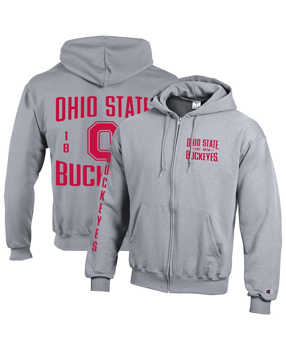 Мужское худи Champion Heather Gray Ohio State Buckeyes Varsity Powerblend Full-Zip Fleece