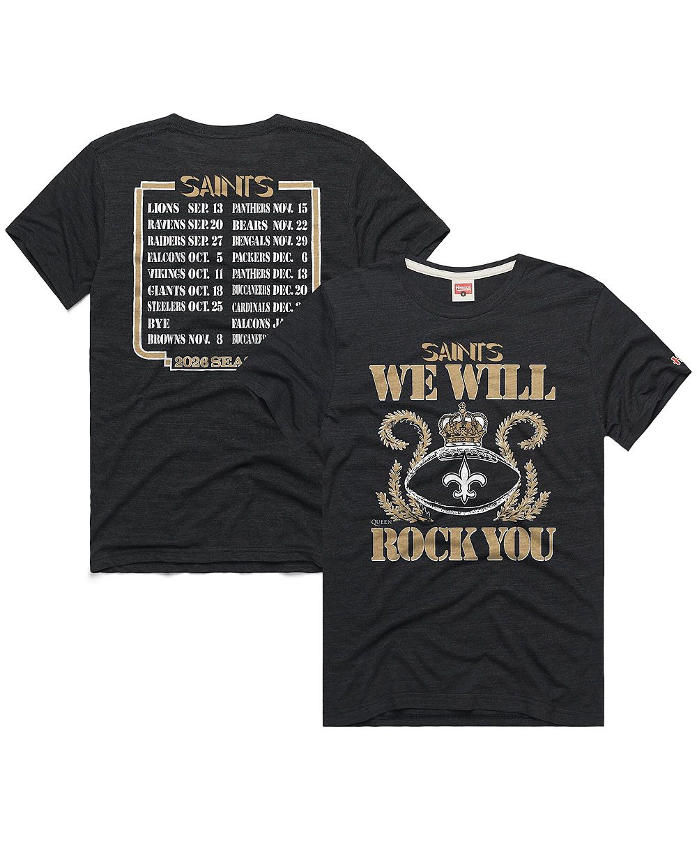 Женская футболка Homage New Orleans Saints 2026 NFL Schedule Queen Graphic Tri-Blend Relaxed-Fit
