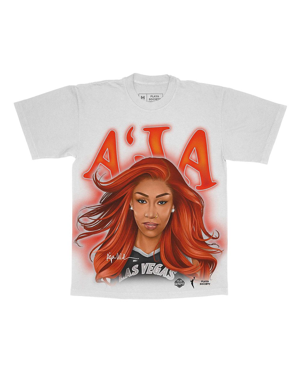 Мужская и женская футболка Playa Society A'ja Wilson White Las Vegas Aces Player T-Shirt