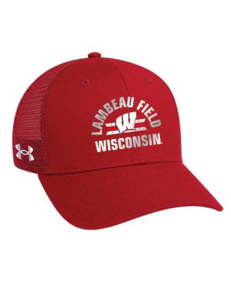 Мужская и женская кепка Under Armour Red Wisconsin Badgers 2026 Lambeau Field Collection Washed Performance Trucker регулируемая