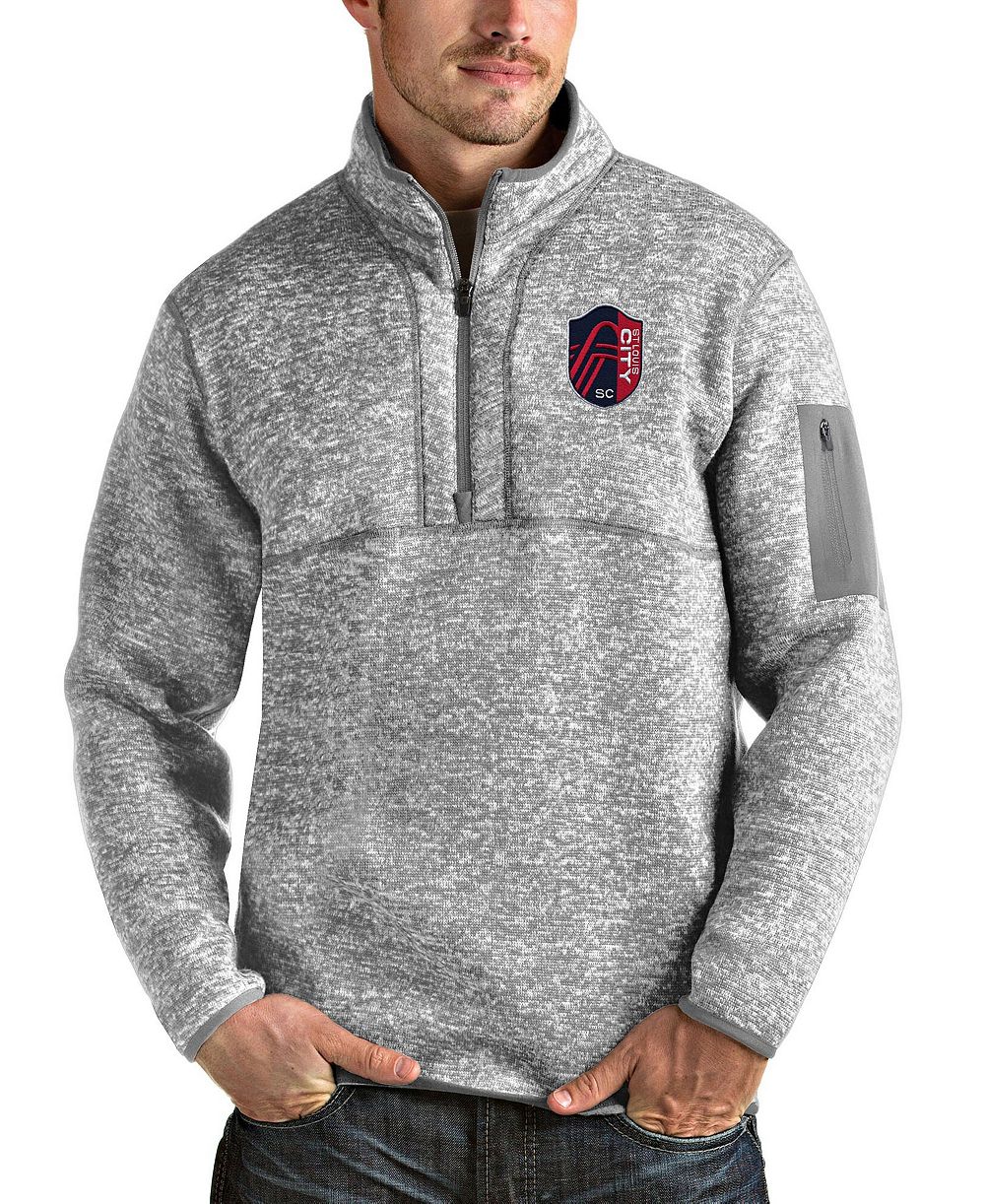 Мужская толстовка Antigua Heather Gray St. Louis City SC Fortune Quarter-Zip Pullover