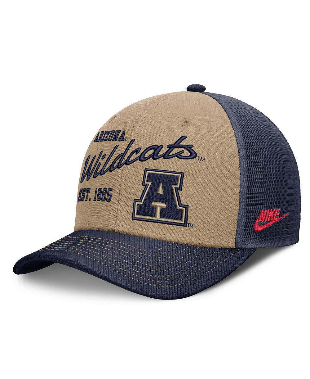 Мужская и женская регулируемая кепка Nike Arizona Wildcats Legacy Rise Trucker в цвете Beige/Navy