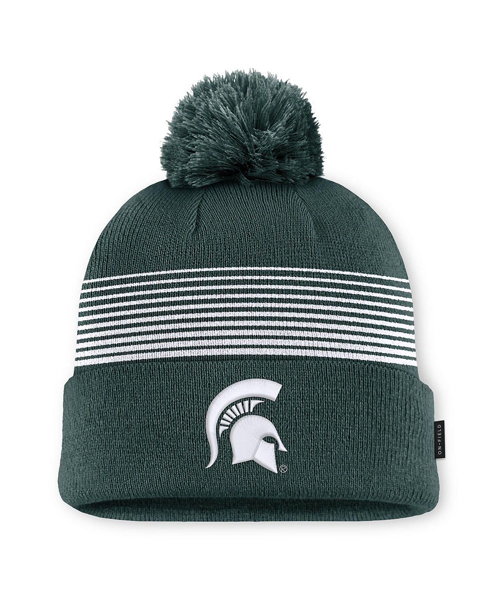 Nike Мужская и женская кепка Nike Michigan State Spartans 2026 On-Field Cuffed Knit Pom Hat, цвет Forest Green