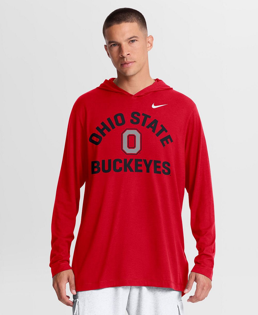 Мужская футболка Nike Scarlet Ohio State Buckeyes Primetime Arch Tri-Blend Dri-FIT Long Sleeve Hooded