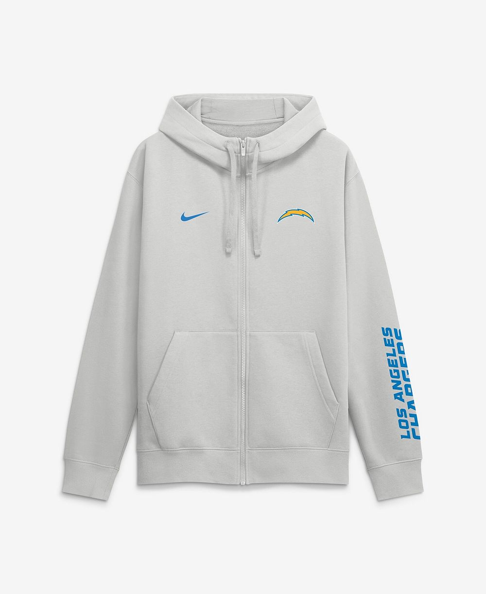 Nike Men's Gray Los Angeles Chargers Cool Down Club Full-Zip Hoodie
