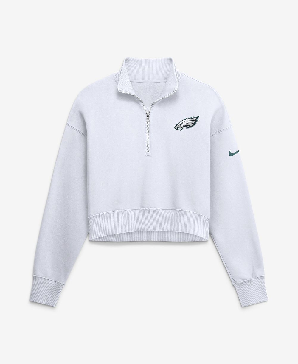 Женская свитшот Nike White Philadelphia Eagles Oversized Phoenix Fleece Cropped Quarter-Zip