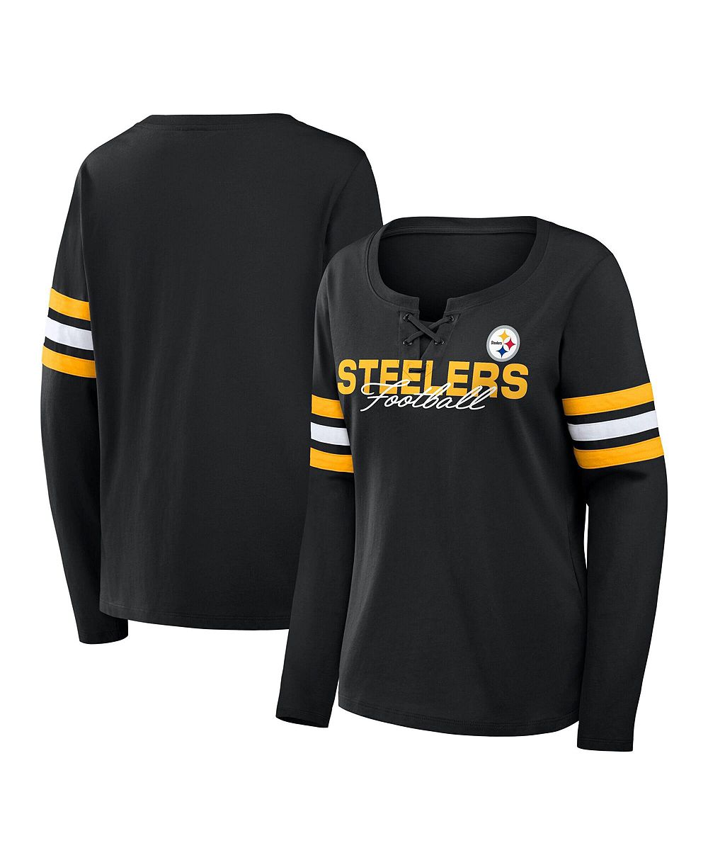 Fanatics Women's Pittsburgh Steelers Team First Coverage Scheme Lace-Up Long-Sleeve T-Shirt