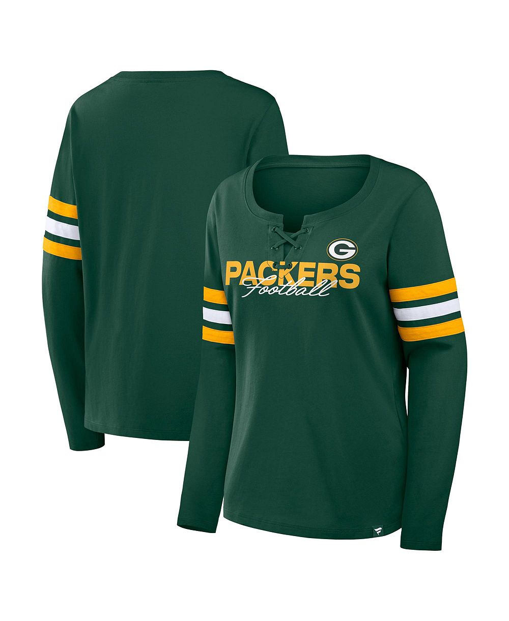 Женская футболка Fanatics Bay Packers Team First Coverage Scheme Green с длинным рукавом на шнуровке