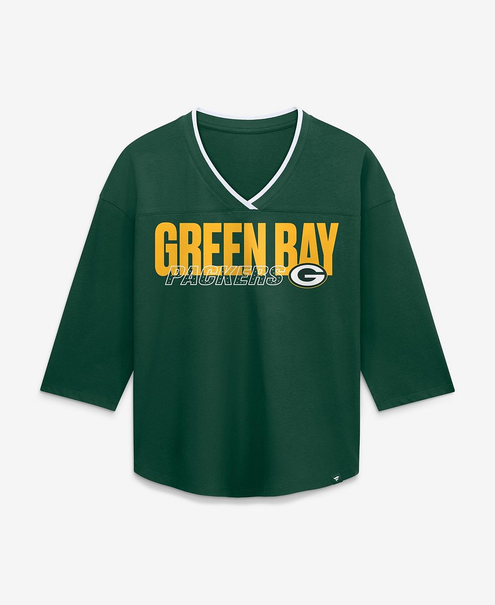 Женская футболка Fanatics Green Bay Packers Team First Deceptive Juke 3/4-Sleeve V-Neck