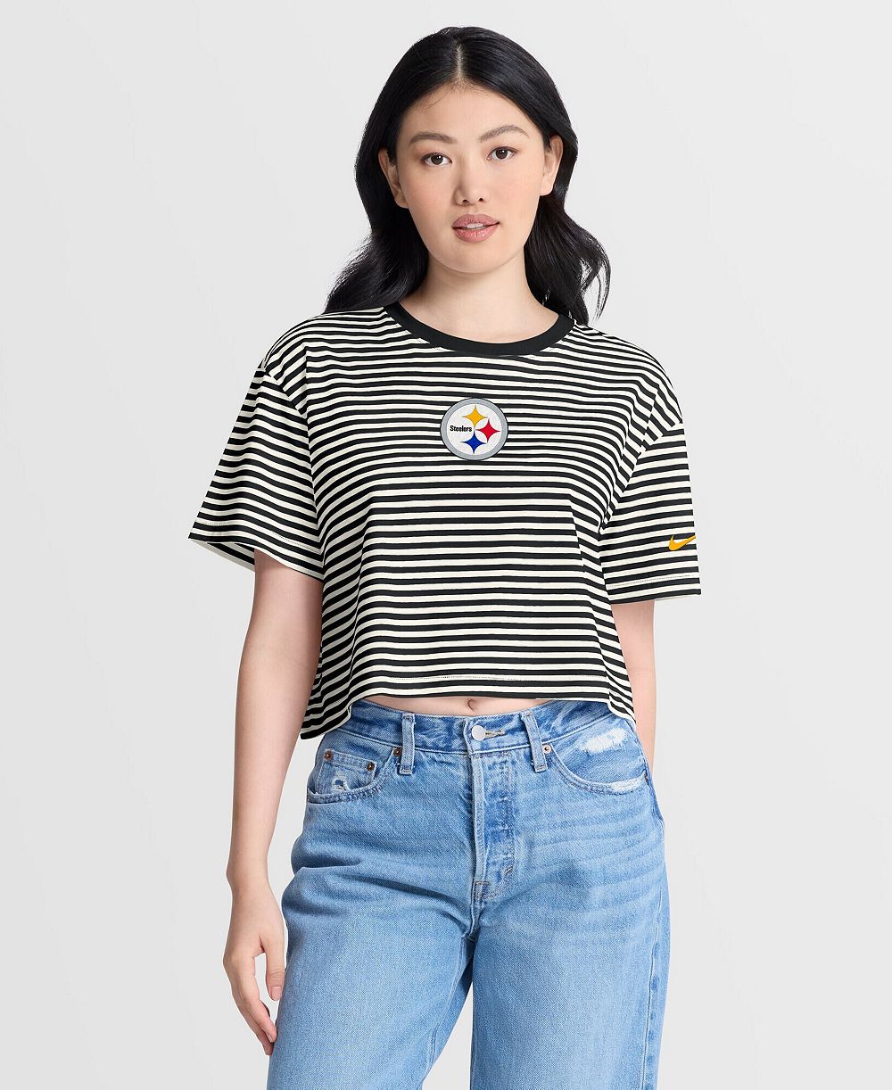 Nike Women's Pittsburgh Steelers Striped Cropped T-Shirt