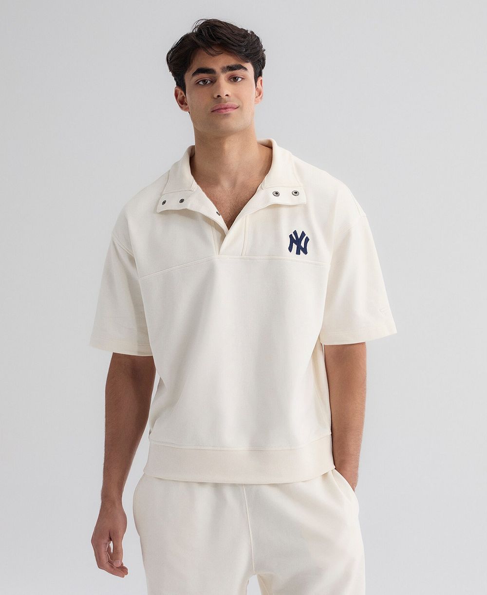 Fanatics Men's Bisque New York Yankees Iconic Short Sleeve Mock Neck Pullover Sweatshirt