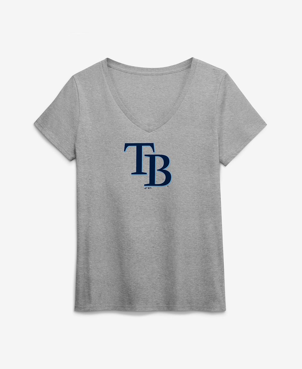 Logo Athletic Women's Gray Tampa Bay Rays Logo Athletic V-Neck T-Shirt