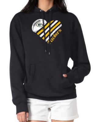 G-III 4Her by Carl Banks Women's Black Green Bay Packers Heart Graphic Fleece Pullover Hoodie
