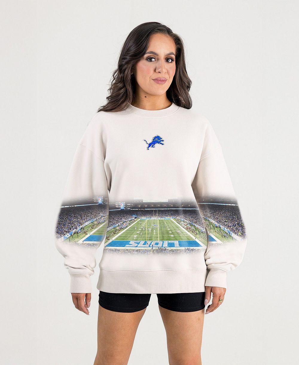 Gameday Couture Women's Natural Detroit Lions Power Move Stadium Premium Drop Shoulder Sweatshirt