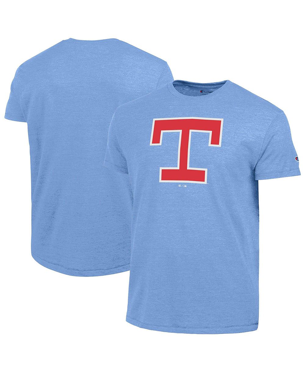 Champion Мужская футболка Tri-Blend с логотипом Texas Rangers Cooperstown, светло-голубая