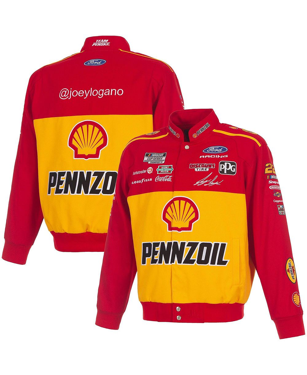 JH Design Men's Red/Yellow Joey Logano 2026 Pennzoil Full-Snap Twill Racing Jacket