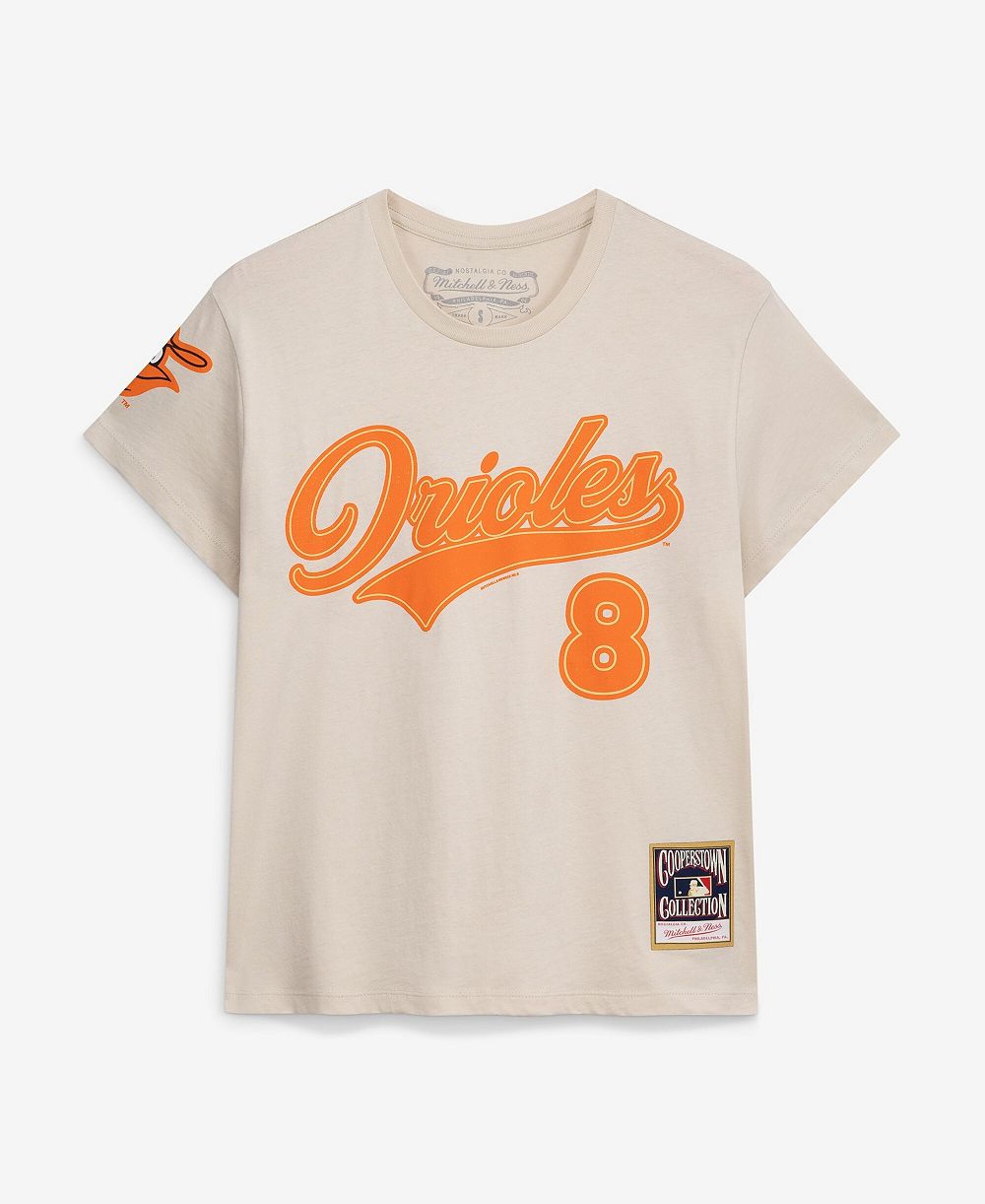 Mitchell & Ness Women's Cal Ripken Jr. Cream Baltimore Orioles Cooperstown Name & Number Throwback T-Shirt