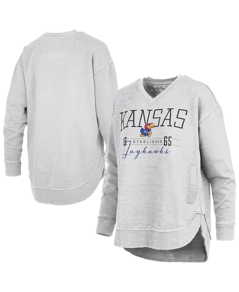 Pressbox Женская серая кофта Kansas Jayhawks Marcus East Hall Poncho V-Neck Sweatshirt