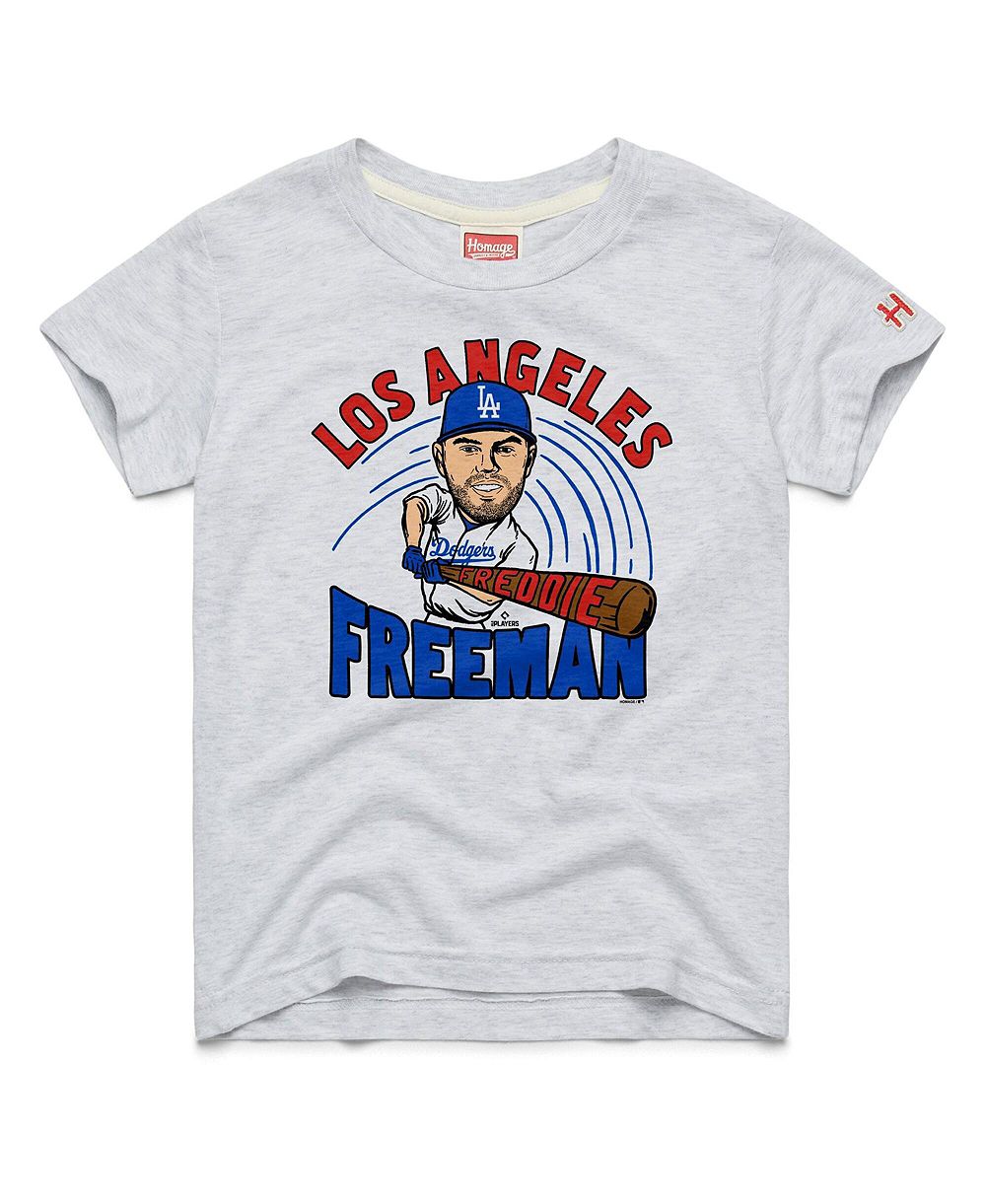 Детская футболка Homage Freddie Freeman Ash Los Angeles Dodgers Caricature Tri-Blend