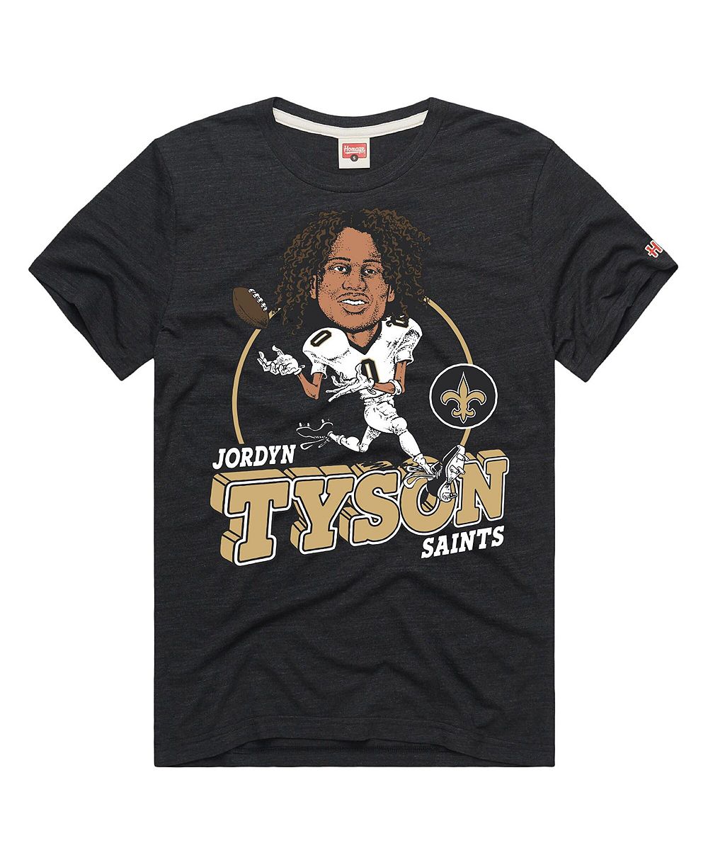 Homage Мужская и женская футболка с графикой игрока Jordyn Tyson Charcoal New Orleans Saints