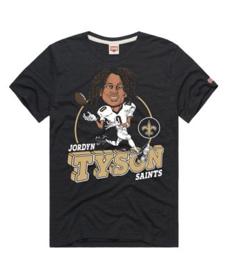Homage Мужская и женская футболка с графикой игрока Jordyn Tyson Charcoal New Orleans Saints