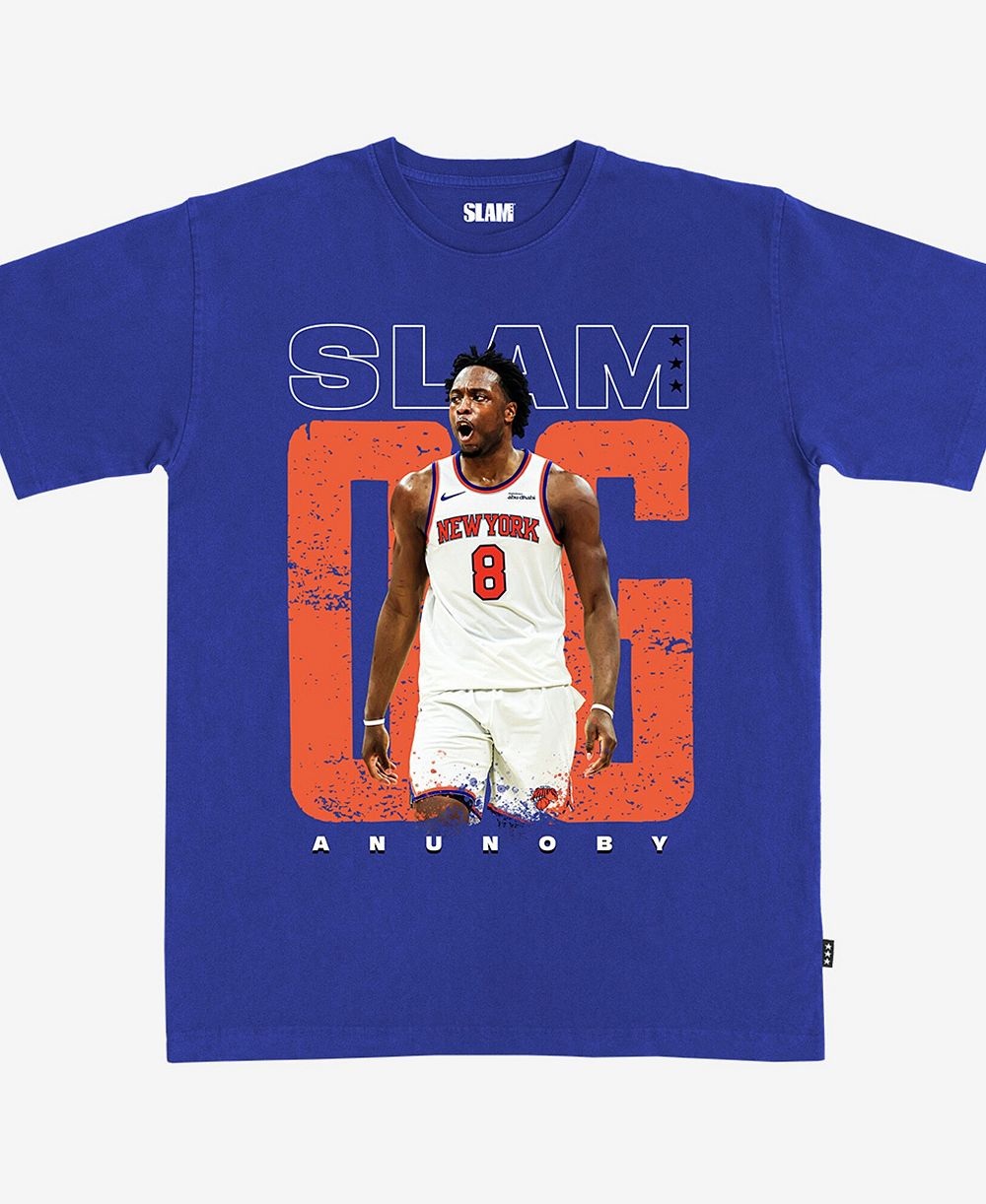 Slam Men's and Women's OG Anunoby Blue New York Knicks T-Shirt