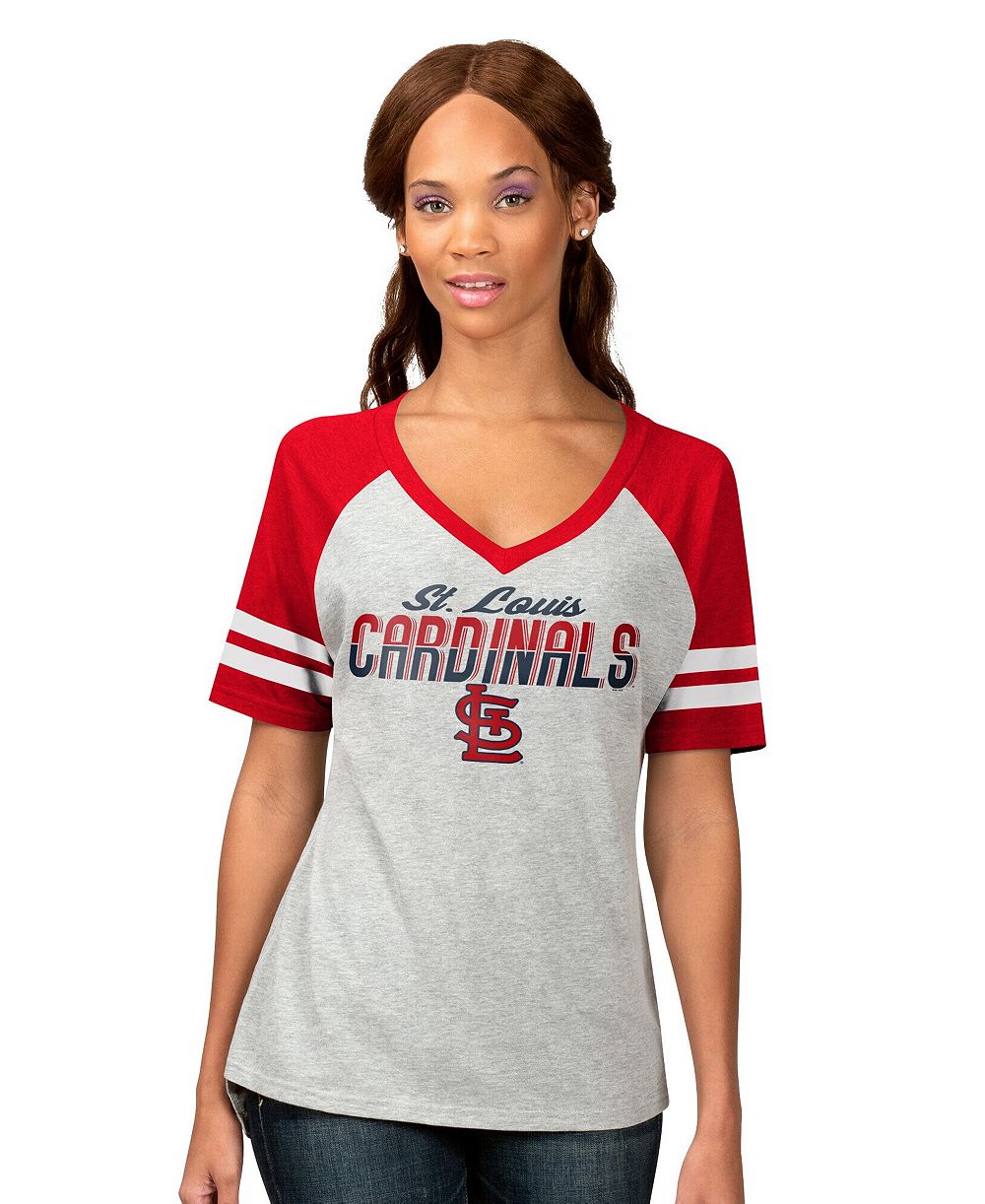 G-III 4Her by Carl Banks Women's Heather Gray St. Louis Cardinals Goal Line Raglan V-Neck T-Shirt