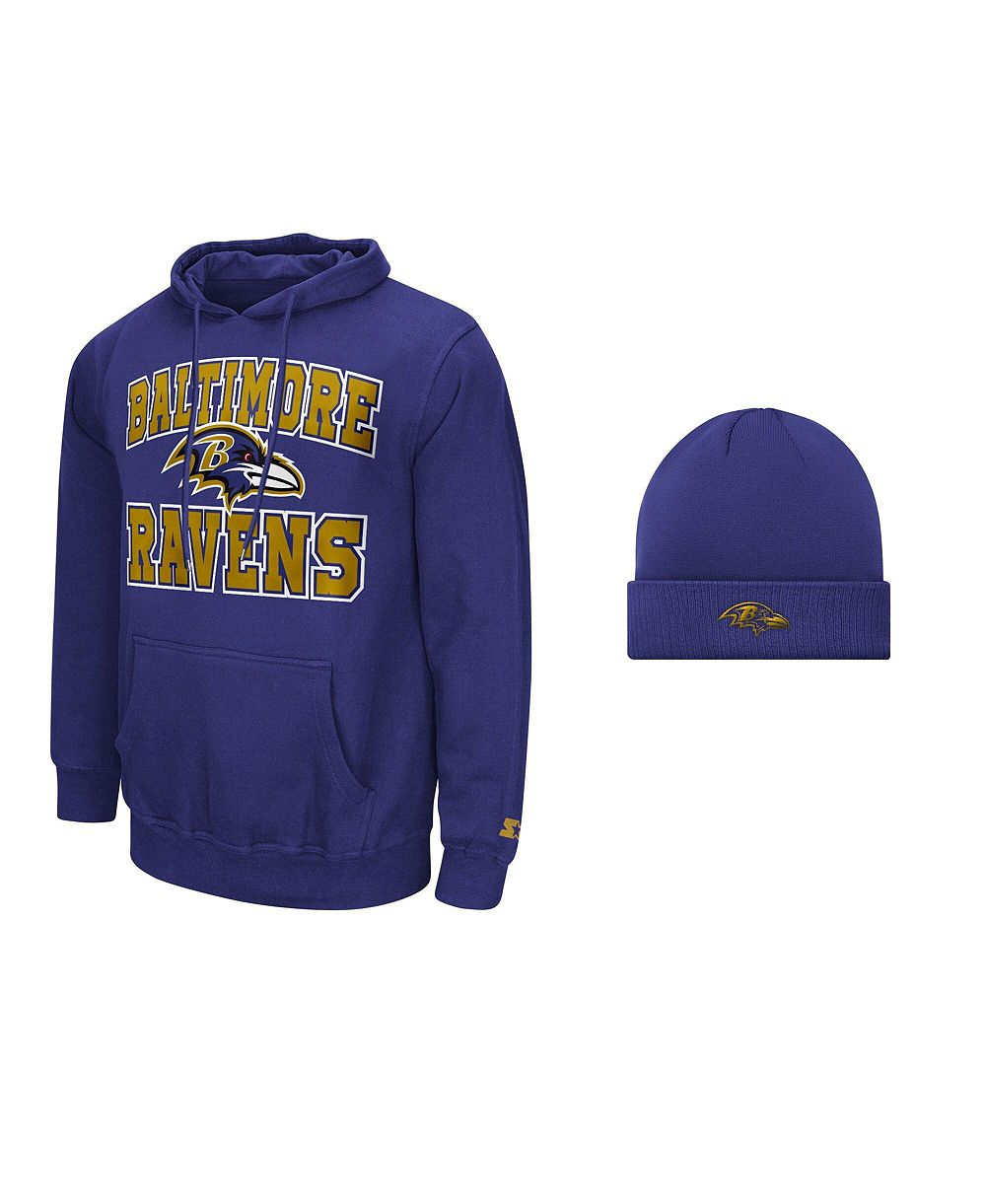 Мужской комплект Starter Baltimore Ravens Hoodie и вязаная шапка Purple