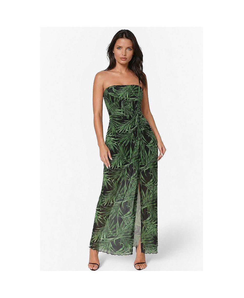 Женское платье Bebe Printed Mesh Twist Waist Strapless Maxi
