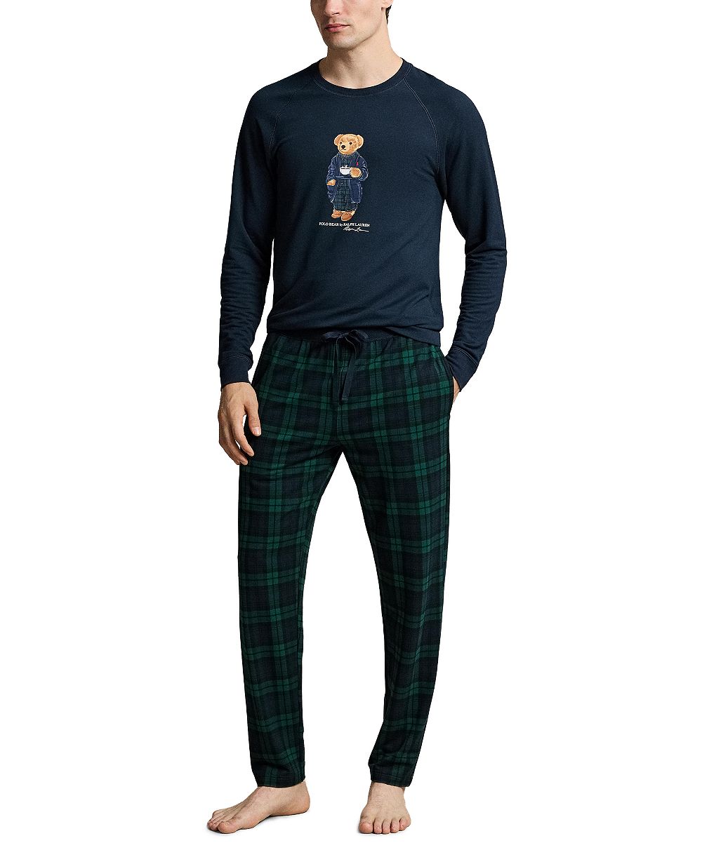 Polo Ralph Lauren Men's Polo Bear Long-Sleeve Crewneck French Terry Top and Pajama Pants, 2-Piece Set
