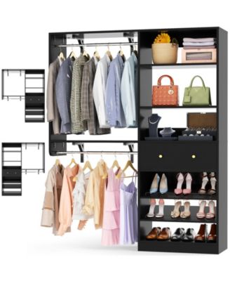 Aheaplus 5FT Reversible Wood Closet Organizer with 2 Hanging Rods and Shelf