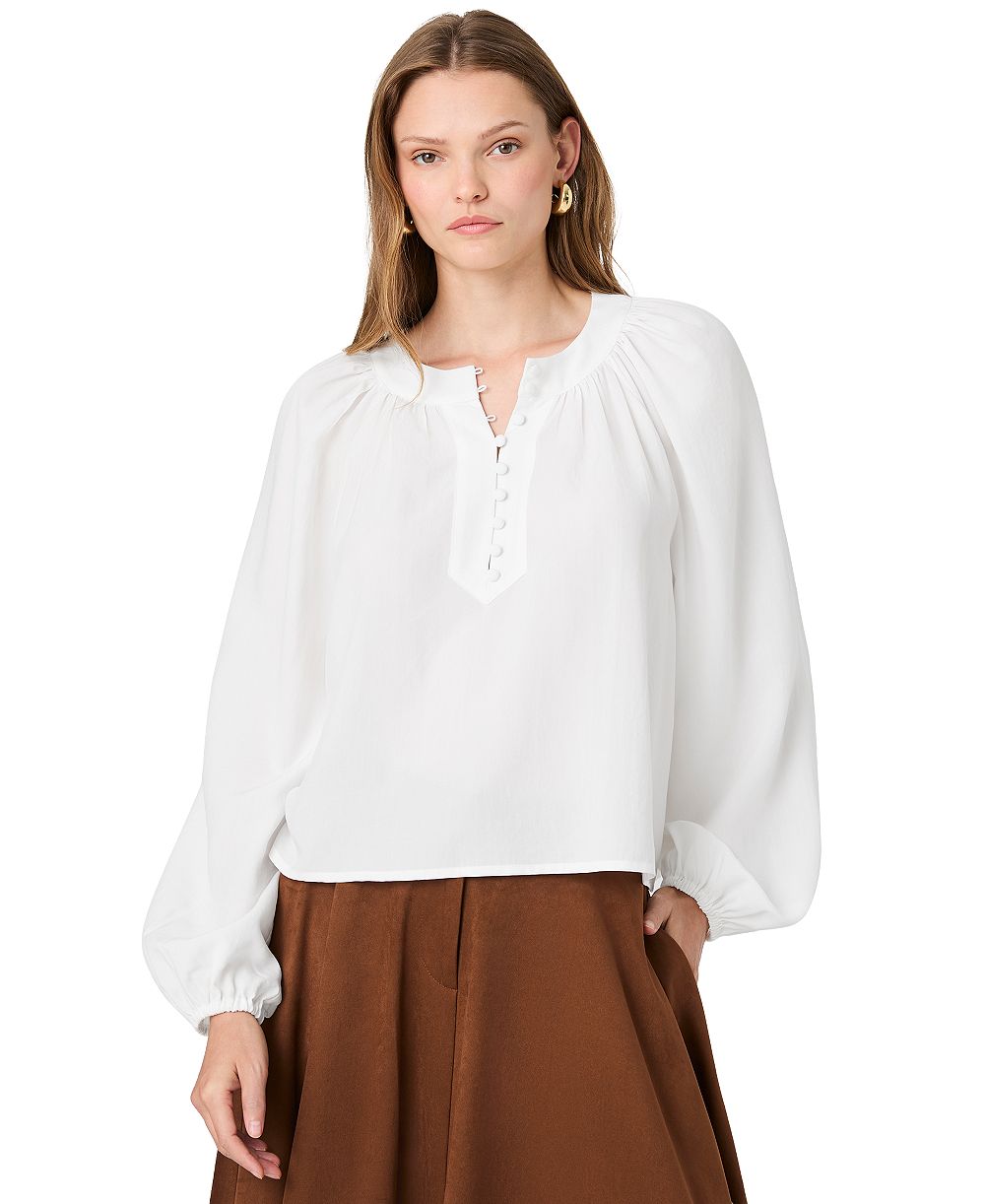 French Connection Женская Tencel Mock-Neck Long-Sleeve Half-Placket Blouse